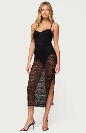 Sheer Lace Built in Bodysuit Mini Dress image number 2