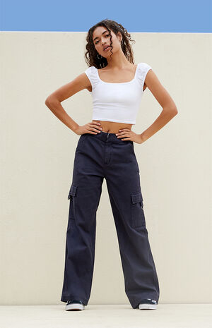 Navy Fold-Over Waist Utility Cargo Pants image number 5
