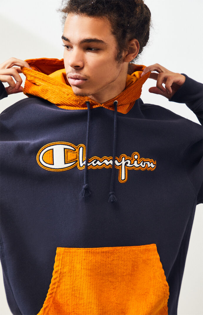 champion corduroy piecing pullover hoodie