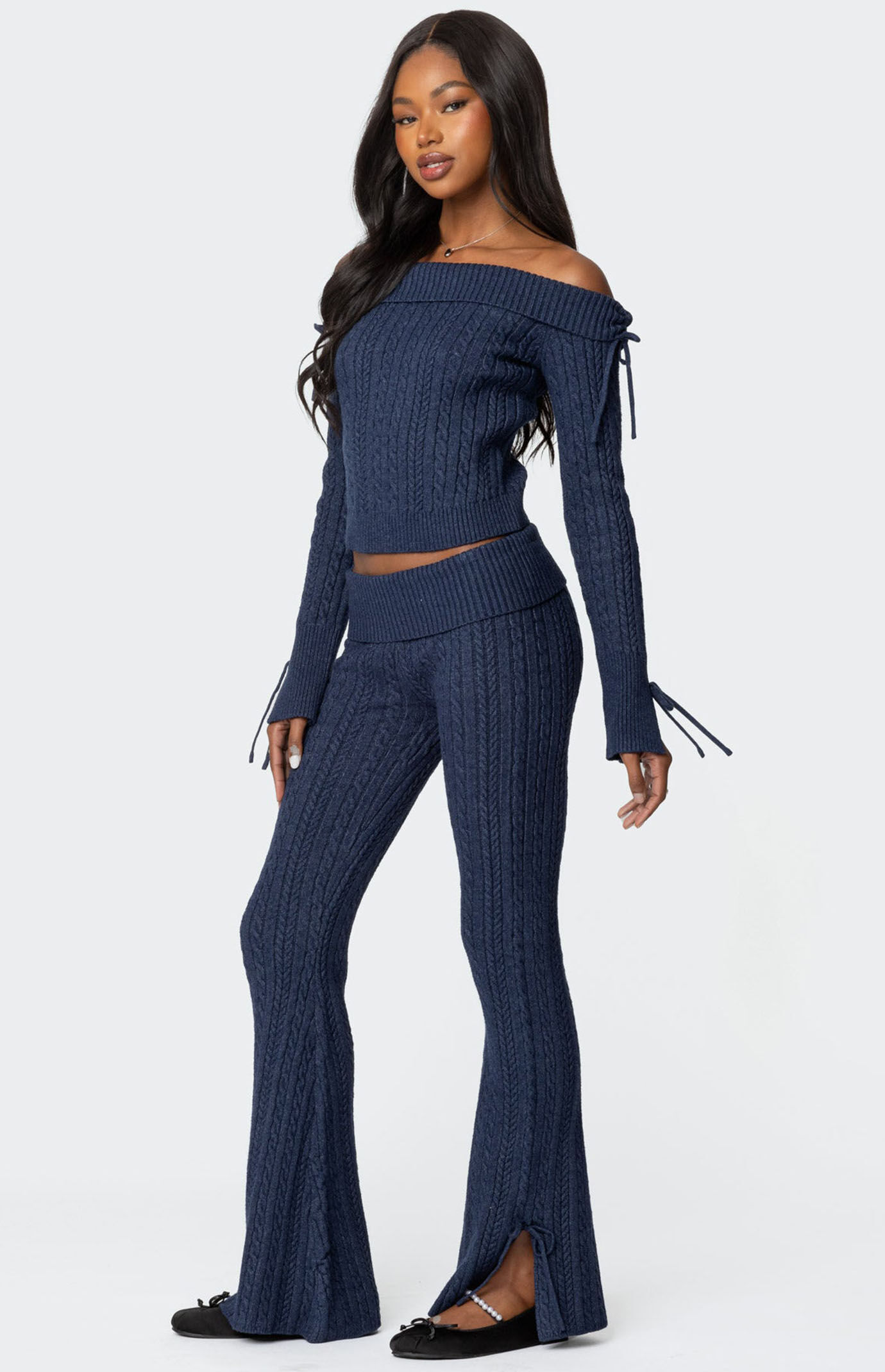 Edikted Chase Fold Over Cable Knit Pants | PacSun