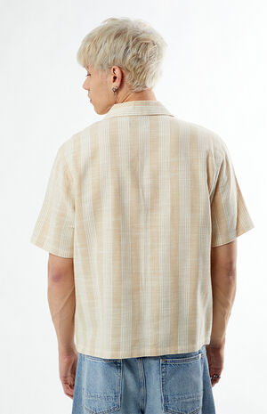 Tan Striped Oversized Camp Shirt image number 3