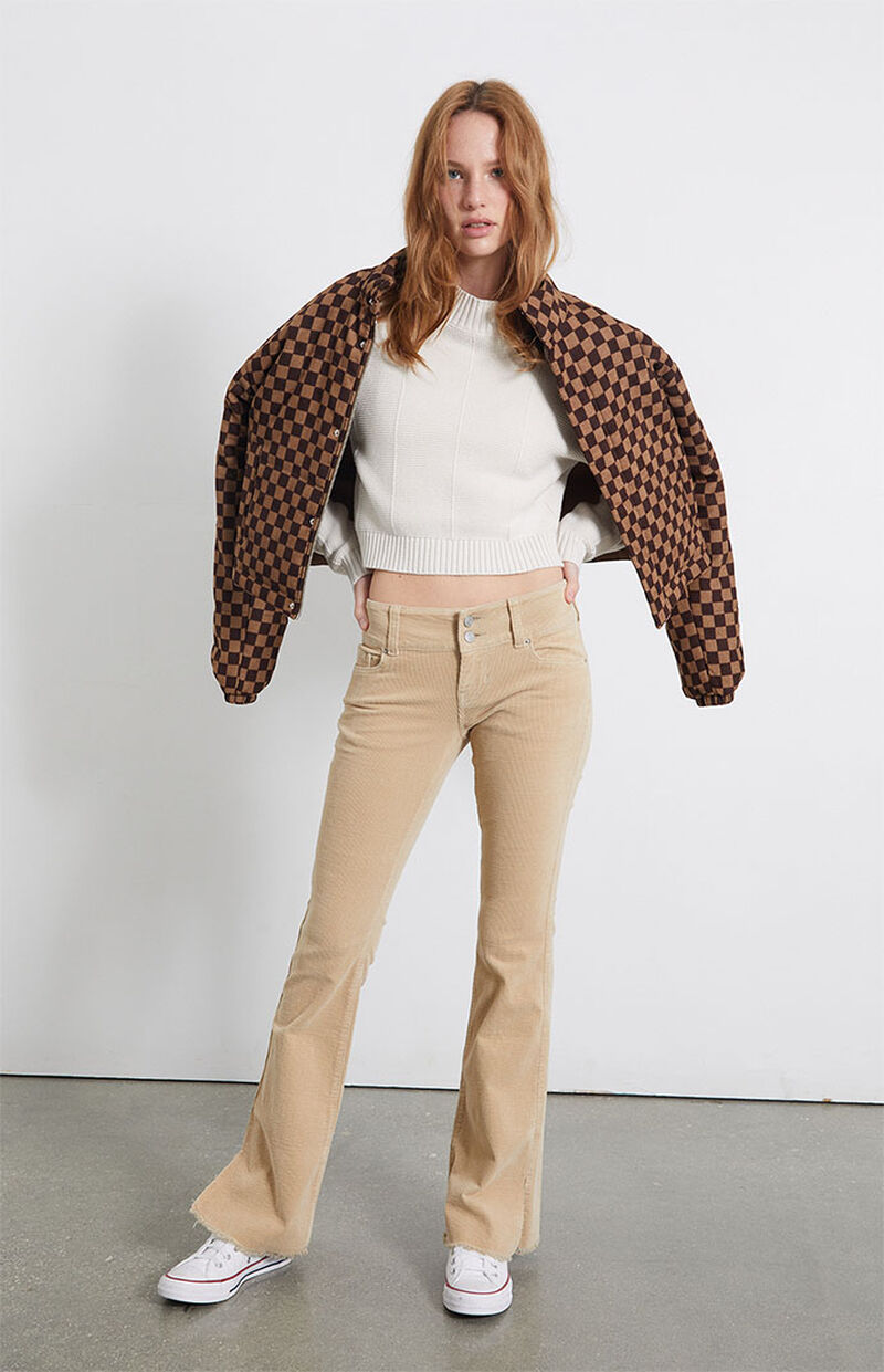 Acht Brown Cotton Corduroy Low Waist Women Casual Jeans