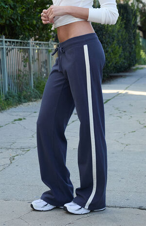 Blue Hilary Side Stripe Yoga Baggy Sweatpants image number 3