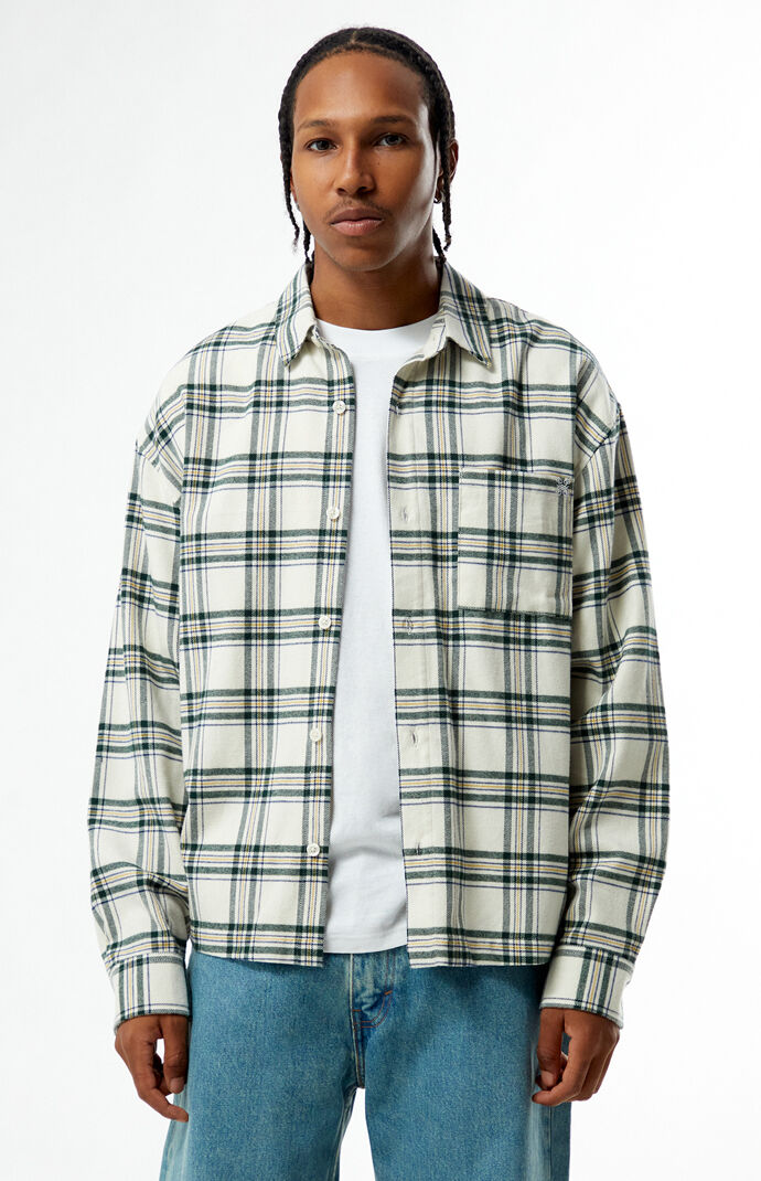Pacsun White Plaid Long Sleeve Flannel Shirt Pacsun White Plaid Long Sleeve Flannel Shirt