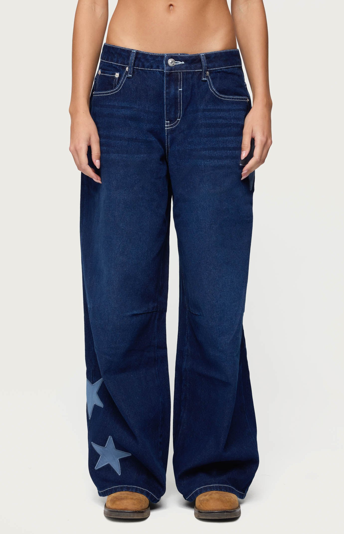 Edikted Trish Satin Effect Stars Low Rise Jeans