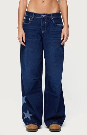 Trish Satin Effect Stars Low Rise Jeans image number 1