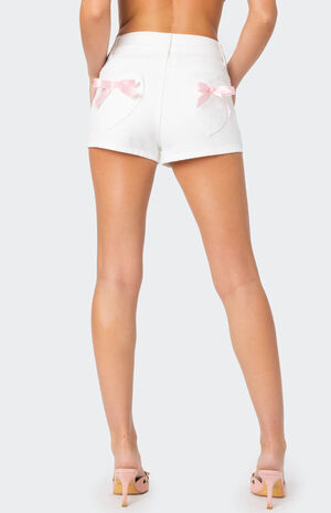 Bow Pocket Washed Denim Shorts image number 4
