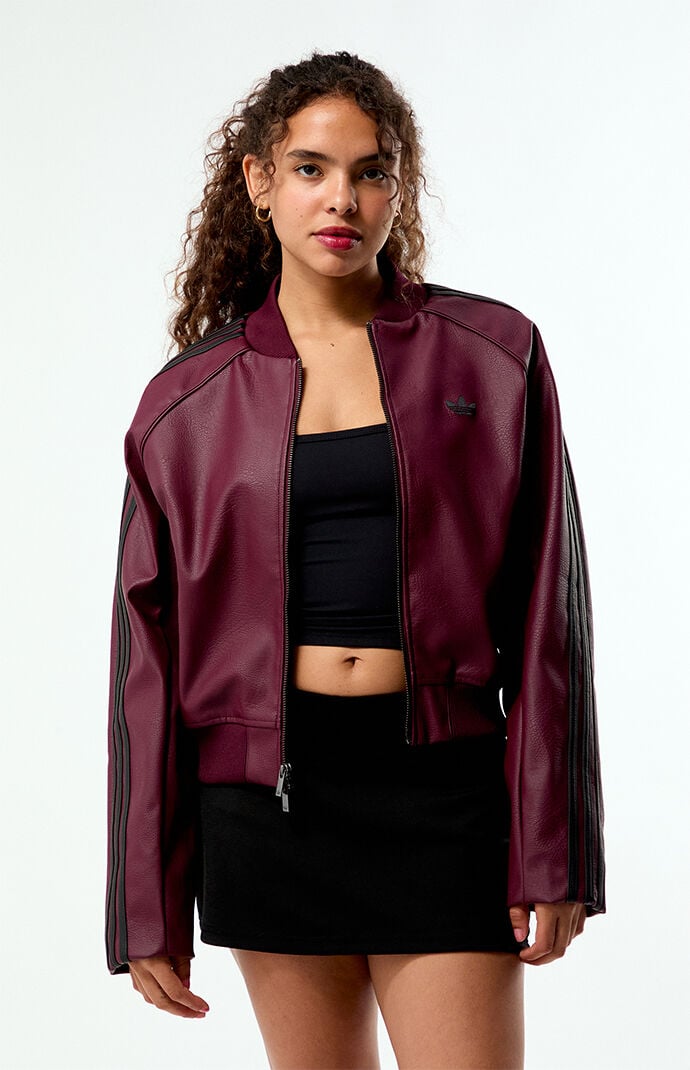 adidas Maroon Pleather SST Track Jacket