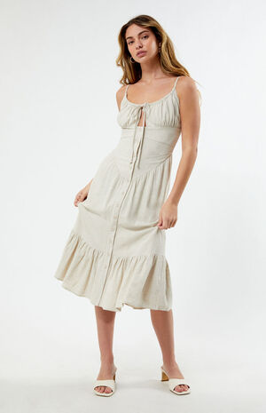 Linen Bustier Midi Dress image number 2