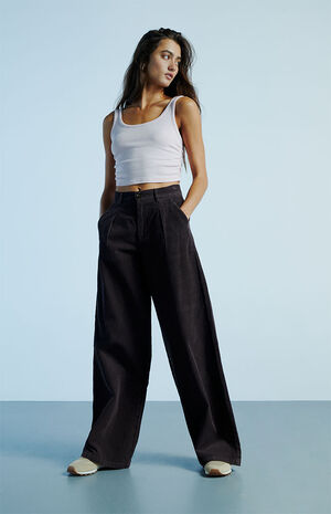 Brown Corduroy High Waisted Trousers image number 1