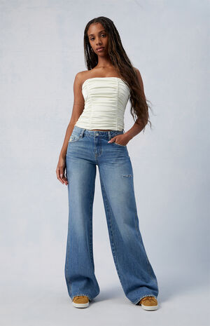 Eco Medium Blue Ripped Low Rise Baggy Jeans image number 1