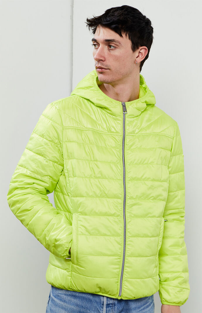 yellow guess puffer jacket