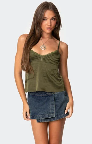 Blanca Satin Lace Trim Tank Top image number 1