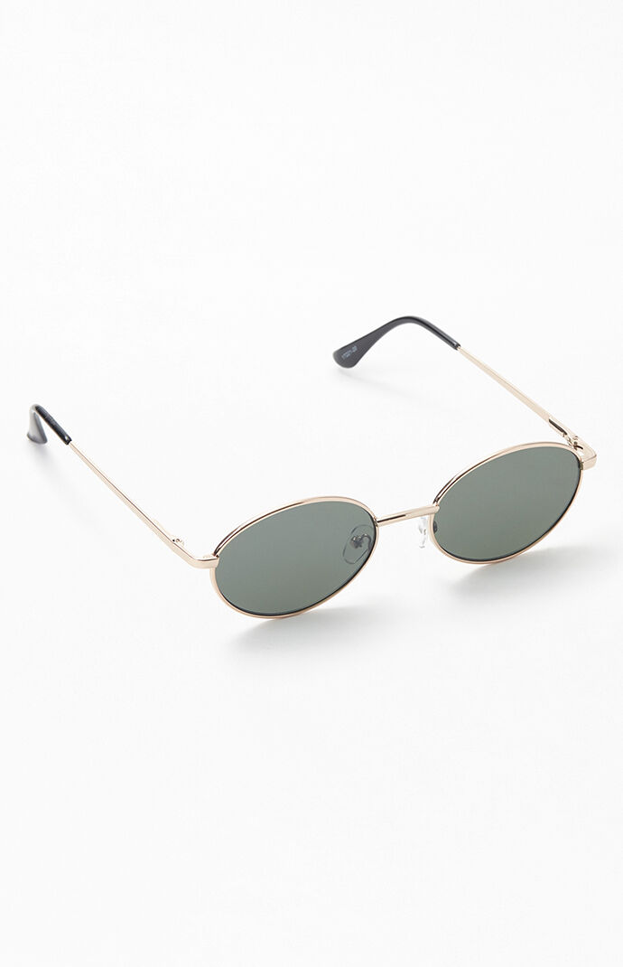Green & Gold Metal Oval Sunglasses