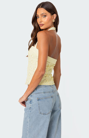 Side Button Eyelet Halter Top image number 4