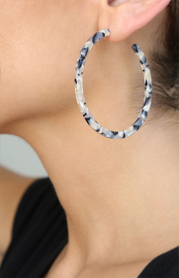 Tan & Black Marbled Resin Hoop Earrings