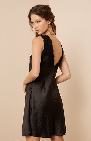 Satin Lace Trim Mini Dress image number 4