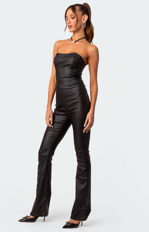 Luna Faux Leather Flared Jumpsuit image number 3
