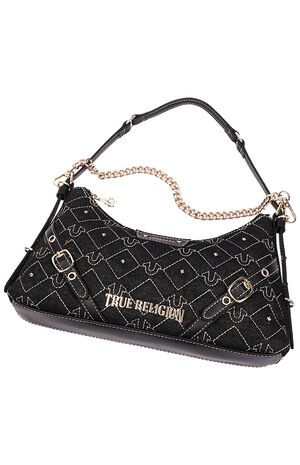 Studded Denim Chain Shoulder Bag image number 8