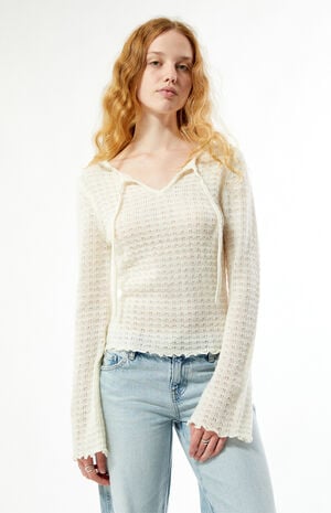 Diana Open Knit Tie Front Sweater image number 3