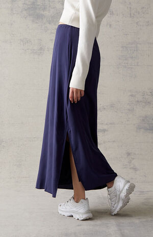 Navy Challis Midi Skirt image number 3