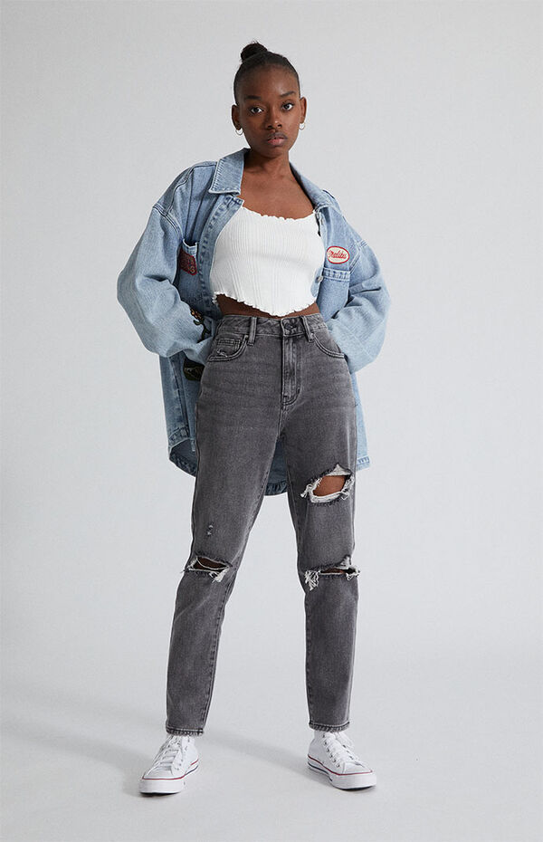 Pacsun Faded Black Ripped Mom Jeans PacSun