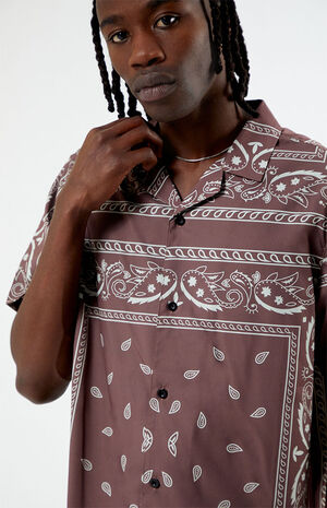 Satin Brown Paisley Camp Shirt image number 2