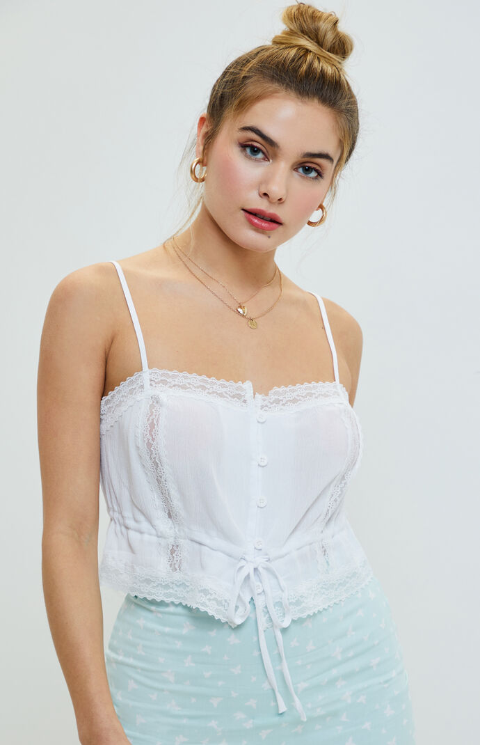 Lace Trim Tie Waist Tank Top