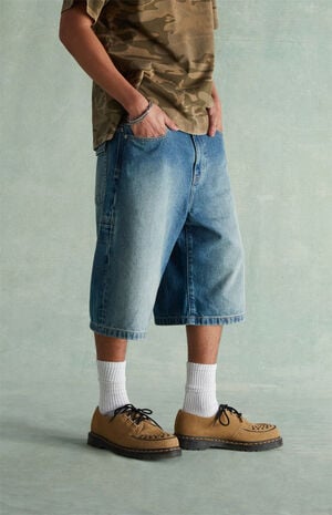 Tinted Medium Blue&nbsp;Extreme Baggy Denim Shorts image number 3