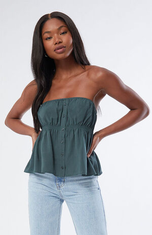 Strapless Button Front Tube Top image number 1