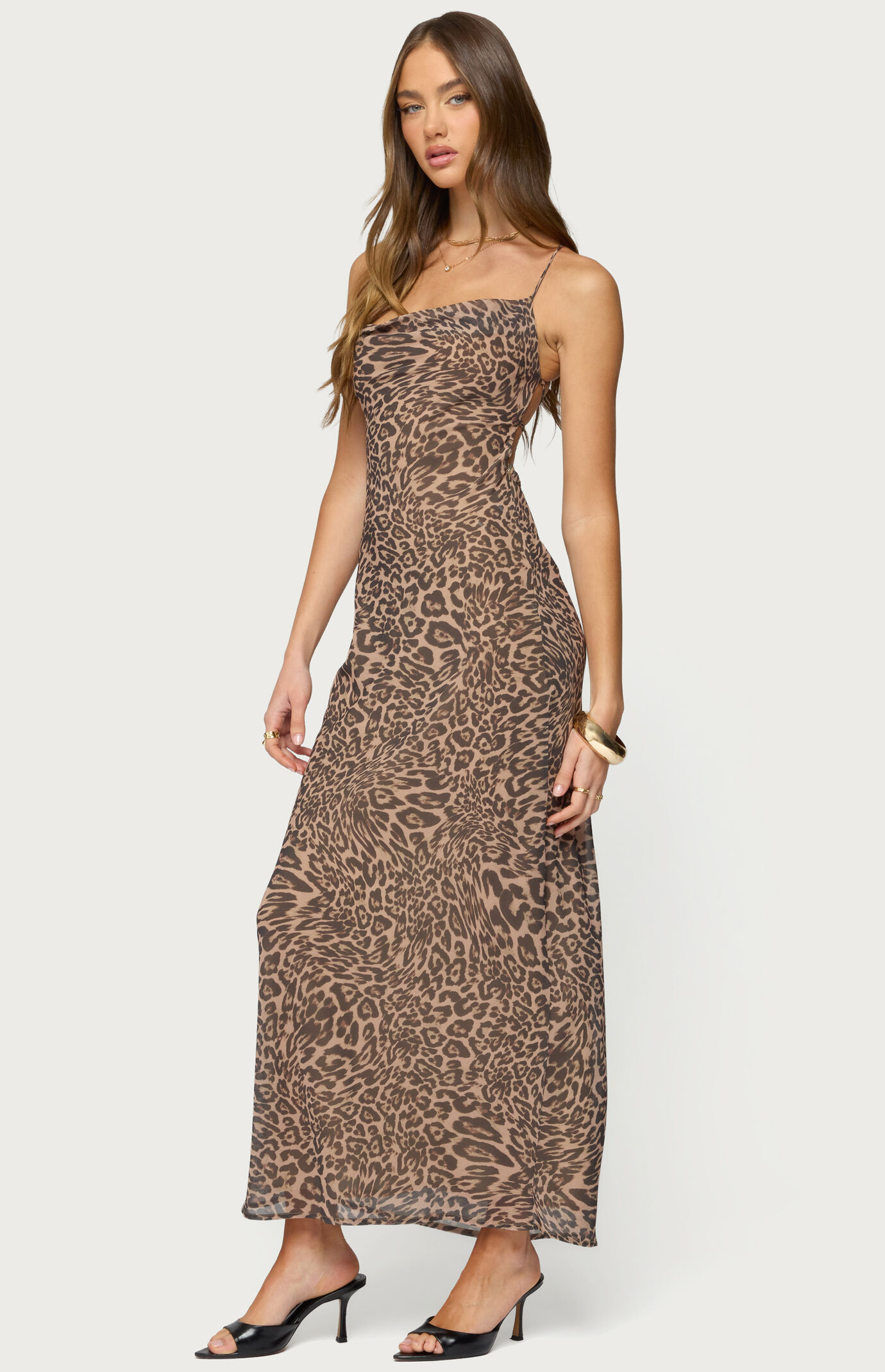 Edikted Ayanah Leopard Printed Backless Maxi Dress
