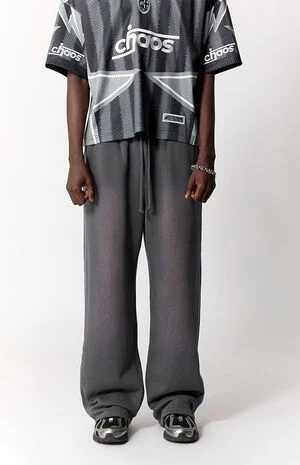 Blue Contrast Binding Fleece Extreme Baggy Sweatpants image number 2