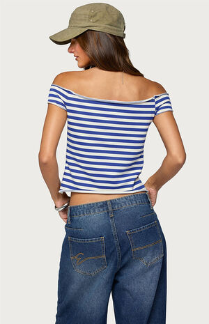 French Terry Striped Off Shoulder Top image number 3
