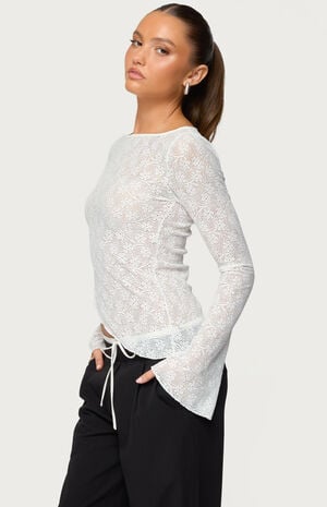 Mare Asymmetric Gem Sheer Lace Top image number 2