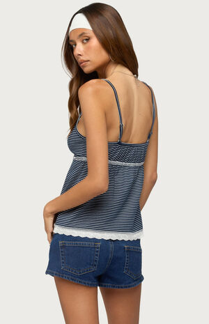 Eyelet & Striped Babydoll Tank Top image number 3