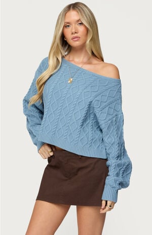 Oversized Off Shoulder Cable Knit Sweater image number 2