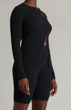 Women's Vintage Black Ribbed Knit Biker Shorts image number 5