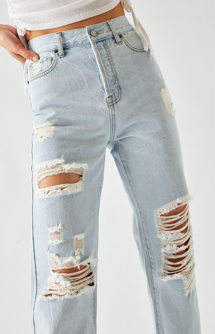 Light Blue High Waisted Straight Leg Jeans