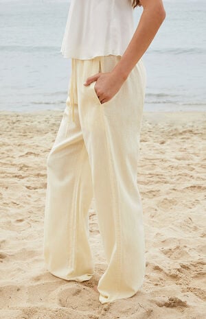 Yellow Anastasia Linen Baggy Lounge Pants image number 3