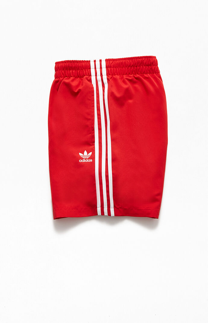 Red 3-Stripe 16" Swim Trunks