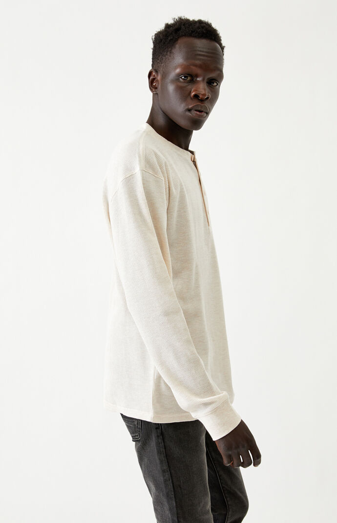 Oatmeal Thames Long Sleeve Henley T-Shirt