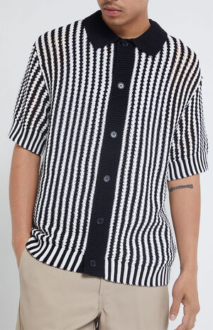 Crochet Button Down Short Sleeve Sweater image number 2