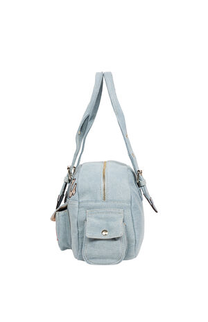 Blue Denim Multi Patch Satchel Bag image number 6