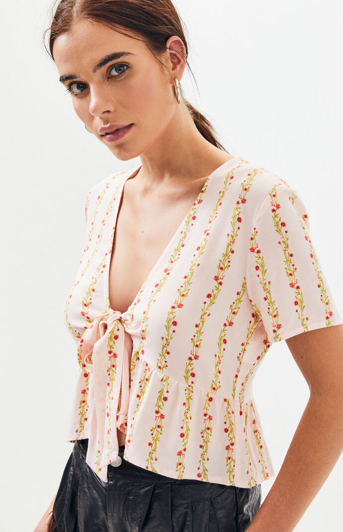 Short Sleeve Tie Front Top