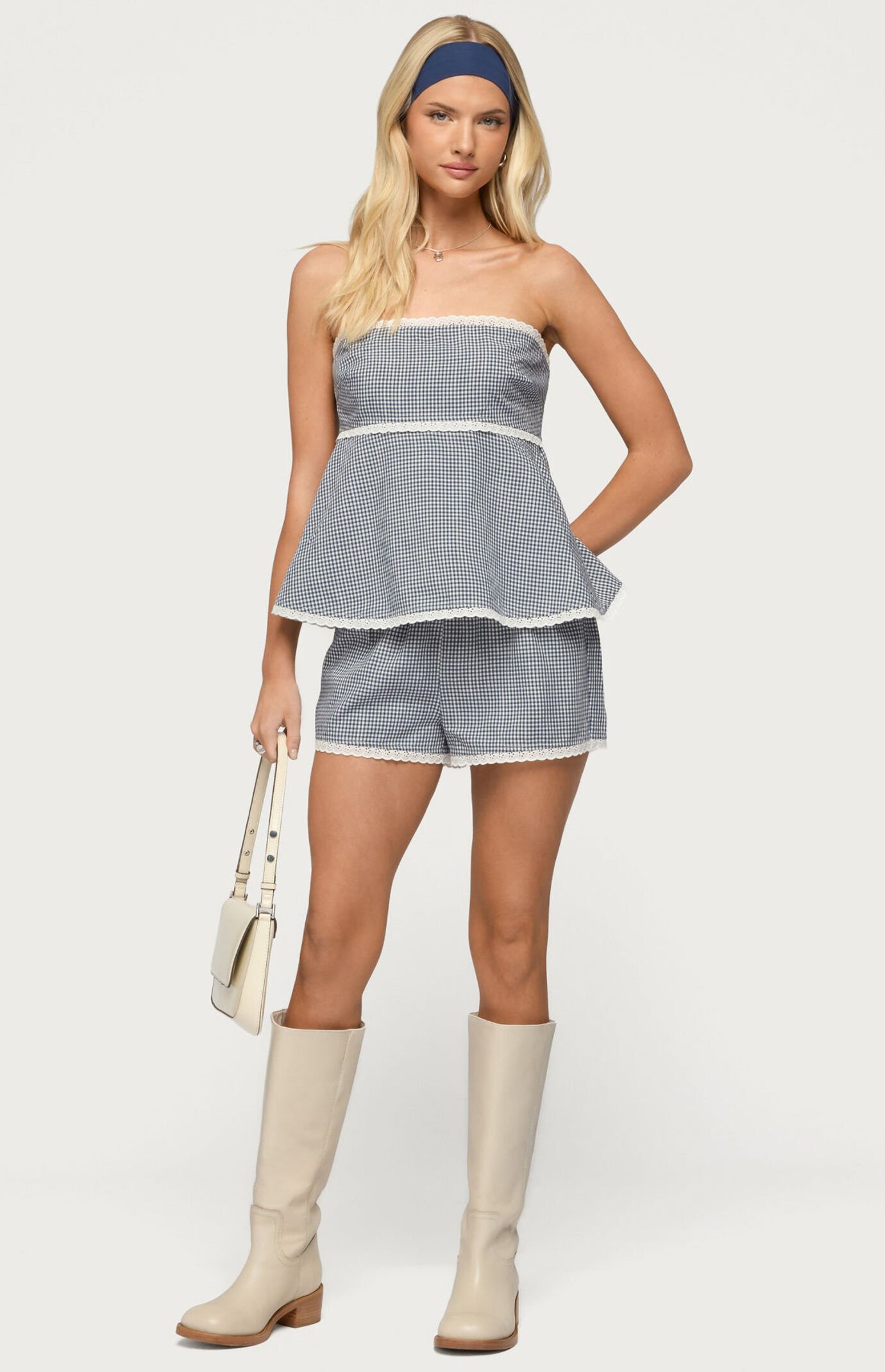 Edikted Ellie Lacey Ginghman Strapless Top