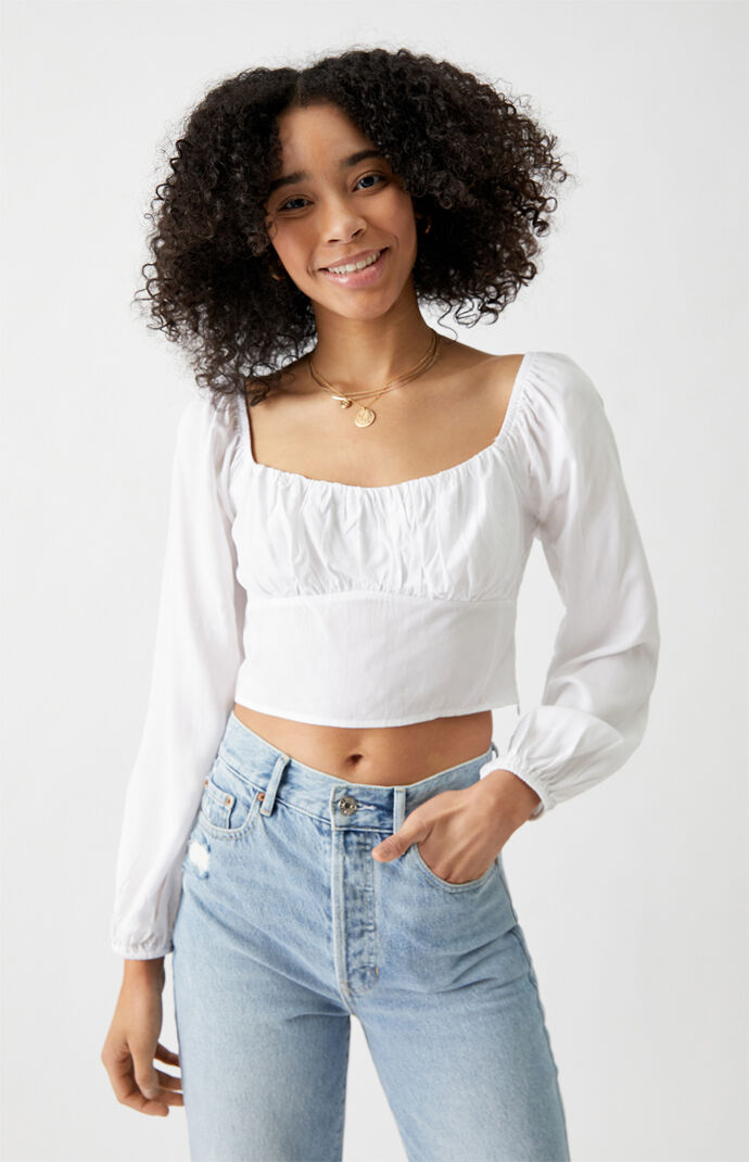 Long Sleeve Shirred Bodice Top