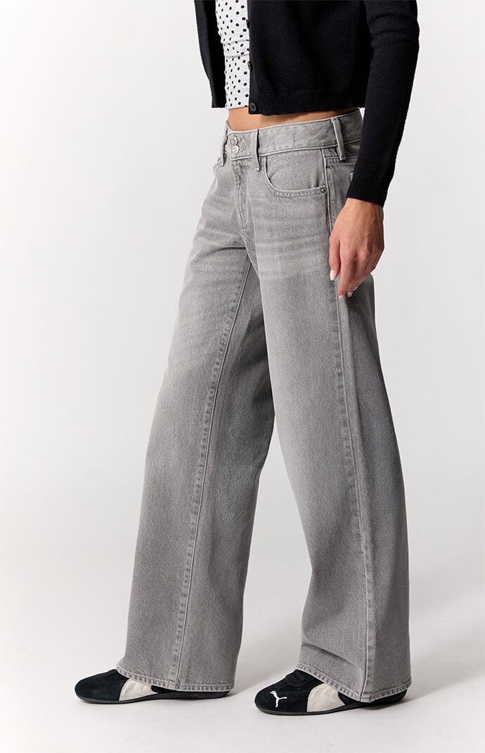 Pacsun Zoe Low Rise Girlfriend Jeans Button Pocket Gray
