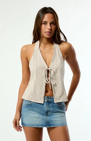 Striped Louise Tie Front Halter Top image number 1