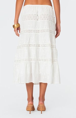 Tiered Cotton Lace Midi Skirt image number 5