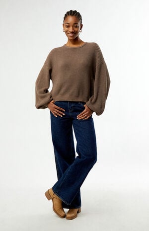 Taupe Classic Knit Crew Neck Sweater image number 5